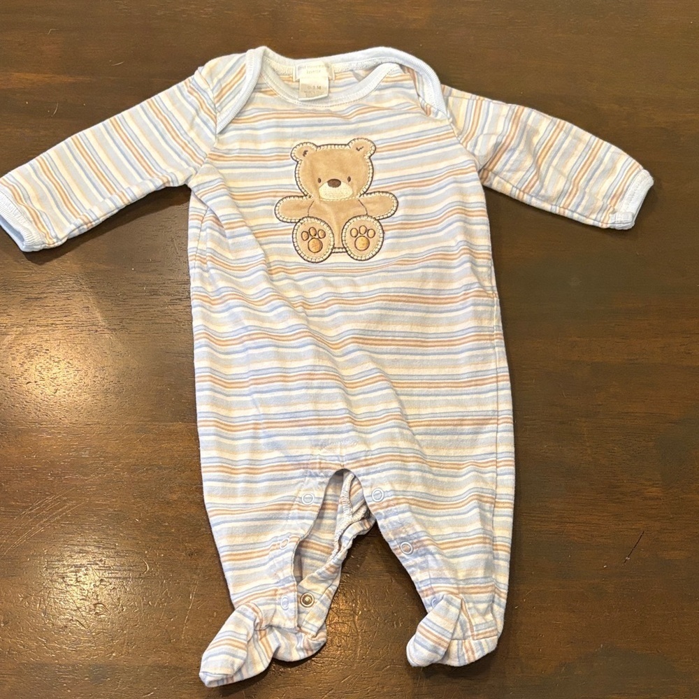 Vintage Striped Teddy Bear Embroidered Kids Footie